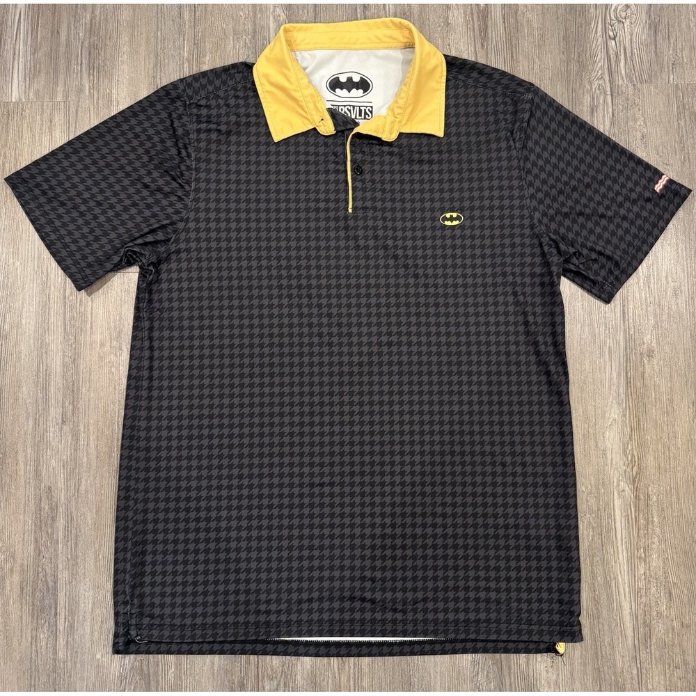 RSVLTS Batman Breakfast Balls Polo Men L Black Houndstooth Golf DC Comics